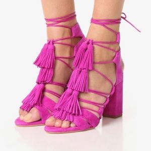 Loeffler Randall magenta suede tassel sandal - size 7